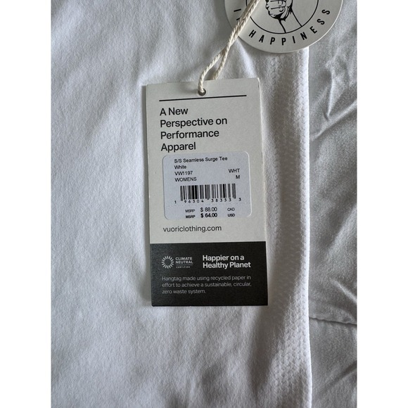 New Vuori Woman's S/S Seamless Surge Tee Size Medium White VW1197 NWT - Picture 5 of 7